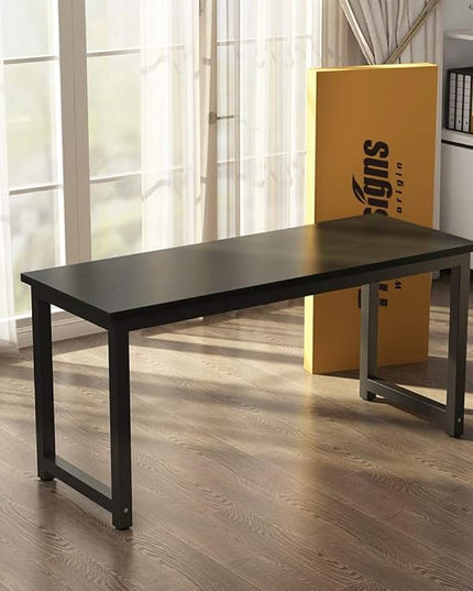 Tribesigns Modern Computer Desk, 63 inch Large Office Desk Computer Table Study Writing Desk Workstation for Home Office, Black Metal Frame - LeafyLoom