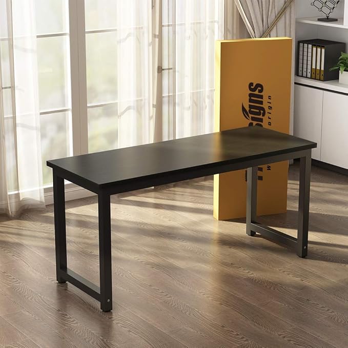 Tribesigns Modern Computer Desk, 63 inch Large Office Desk Computer Table Study Writing Desk Workstation for Home Office, Black Metal Frame - LeafyLoom