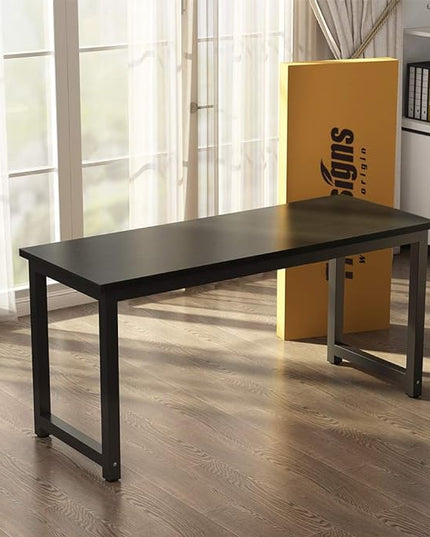 Tribesigns Computer Desk, 55 inch Large Office Desk Computer Table Study Writing Desk for Home Office, Black + Black Leg - LeafyLoom
