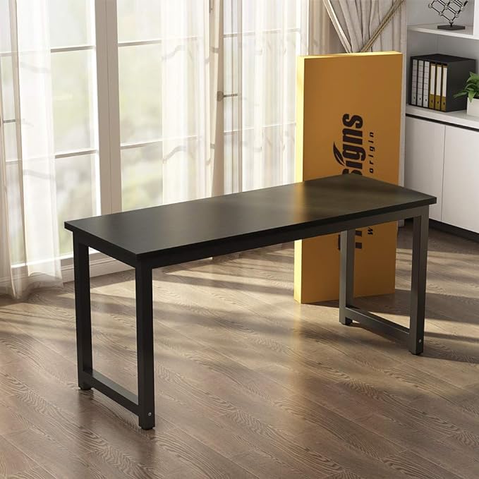 Tribesigns Computer Desk, 55 inch Large Office Desk Computer Table Study Writing Desk for Home Office, Black + Black Leg - LeafyLoom
