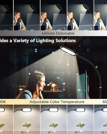Hapfish LED Desk Lamps for Home Office, Clamp Desk Video Conference Light for Computer Zoom Meetings, Dimmable, Top Bright, Rotatable, Large Lighting Area, Clip on Table Lamp for Monitor, Study, Work - LeafyLoom