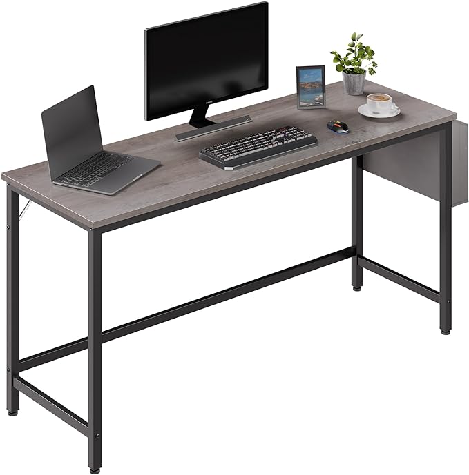 Shintenchi 63 inch Computer Desk with Storage Bag, Study Workstation Modern Simple Design for Home Office, Student Writing Desk, Office Working Desk, Gray - LeafyLoom