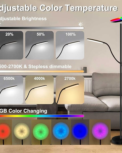 RGB Floor lamp,LED floor lamps for living room, super bright tall standing lamp with Remote &Touch control, Adjustable angle reading floor lamp for Bedroom office - LeafyLoom