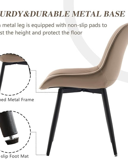 YOUNIKE Khaki Dining Chairs set of 2 with High Backs Mid Century Modern Kitchen & Dining Room Chairs PU Faux Leather Upholstered sillas de comedor Comfortable Large Padded Accent Chair with Metal Legs - LeafyLoom