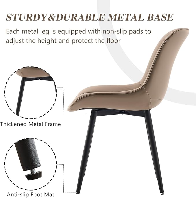 YOUNIKE Khaki Dining Chairs set of 2 with High Backs Mid Century Modern Kitchen & Dining Room Chairs PU Faux Leather Upholstered sillas de comedor Comfortable Large Padded Accent Chair with Metal Legs - LeafyLoom