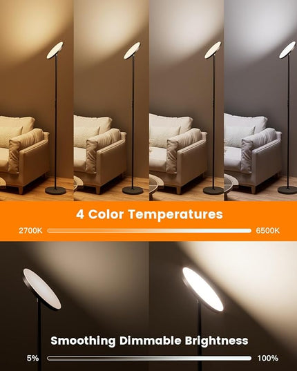 36W Bright Torchiere Floor Lamps,3500LM Stepless Dimmable Tall Floor Lamp with Remote & Touch Control,Modern Standing Light for Bedroom,Office,Living Room - LeafyLoom
