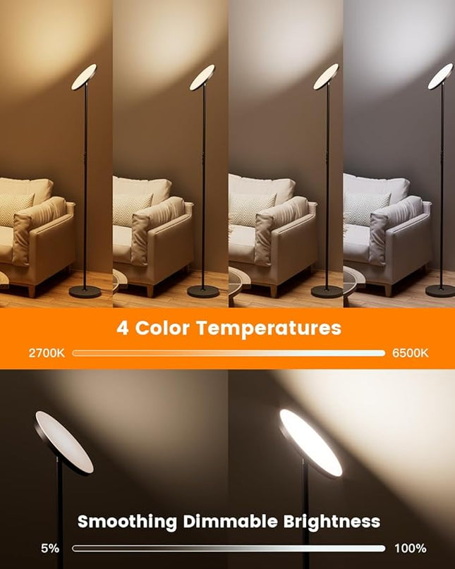 36W Bright Torchiere Floor Lamps,3500LM Stepless Dimmable Tall Floor Lamp with Remote & Touch Control,Modern Standing Light for Bedroom,Office,Living Room - LeafyLoom
