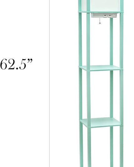 Simple Designs LF1037-AQU-LB Three Shelf Etagere Organizer Storage Floor Lamp with 2 Dual USB Ports and Charging Outlet, Aqua, with Feit LED Bulb Included - LeafyLoom