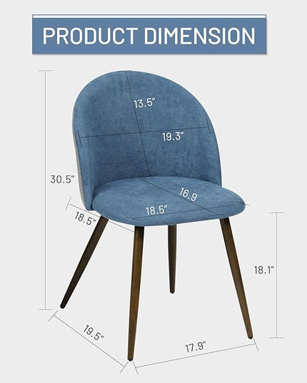 FurnitureR Upholstered Fabric Dining Chair Mid Back Armless with Wood Legs for Home Kitchen Bedroom Living Room, Set of 2, Blue/Grey - LeafyLoom