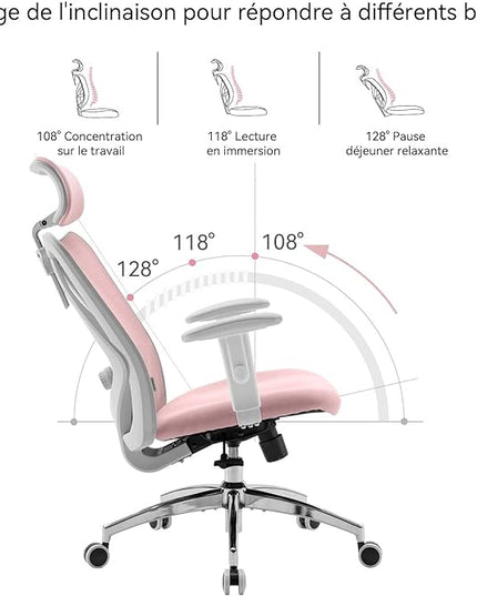 SIHOO M18 Ergonomic Office Chair, Computer Desk Chair with Adjustable Headrest and Lumbar Support, High Back Executive Swivel Chair for Home Office (Light Pink) - LeafyLoom