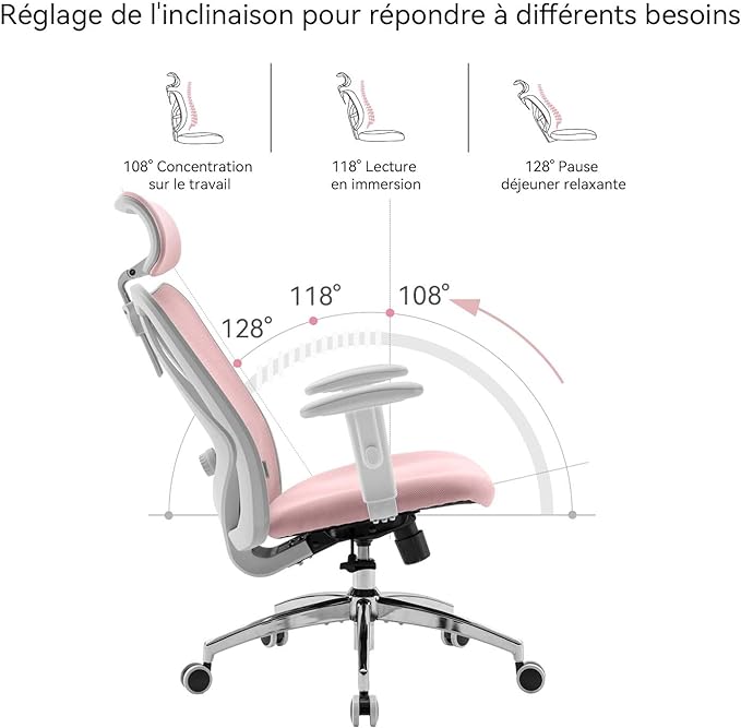 SIHOO M18 Ergonomic Office Chair, Computer Desk Chair with Adjustable Headrest and Lumbar Support, High Back Executive Swivel Chair for Home Office (Light Pink) - LeafyLoom