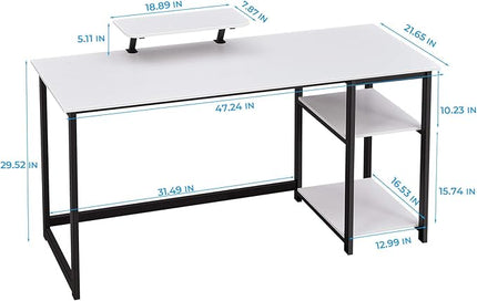 GreenForest Computer Desk with Monitor Stand,47 inch Home Office Desk with Reversible Storage Shelves,Modern Writing Desk Study PC Laptop Work Table,White - LeafyLoom