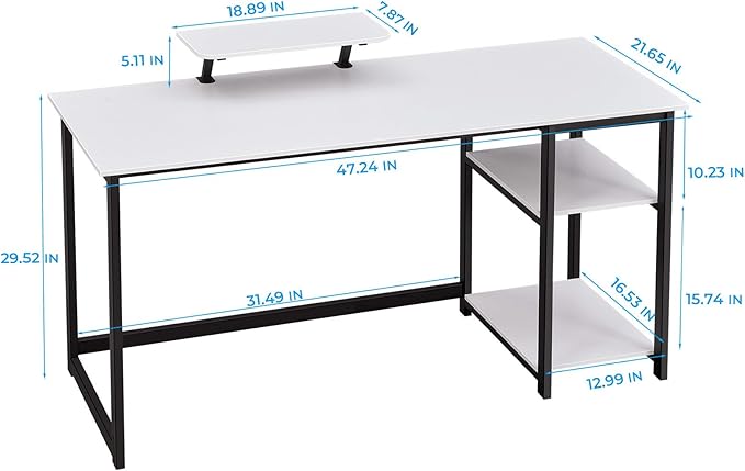 GreenForest Computer Desk with Monitor Stand,47 inch Home Office Desk with Reversible Storage Shelves,Modern Writing Desk Study PC Laptop Work Table,White - LeafyLoom