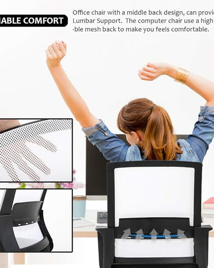 Home Office Chair Ergonomic Desk Chair Swivel Rolling Computer Chair Executive Lumbar Support Task Mesh Chair Adjustable Stool for Women Men (White) - LeafyLoom