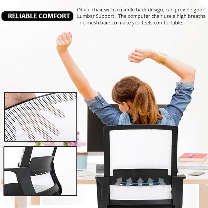 Home Office Chair Ergonomic Desk Chair Swivel Rolling Computer Chair Executive Lumbar Support Task Mesh Chair Adjustable Stool for Women Men (White) - LeafyLoom