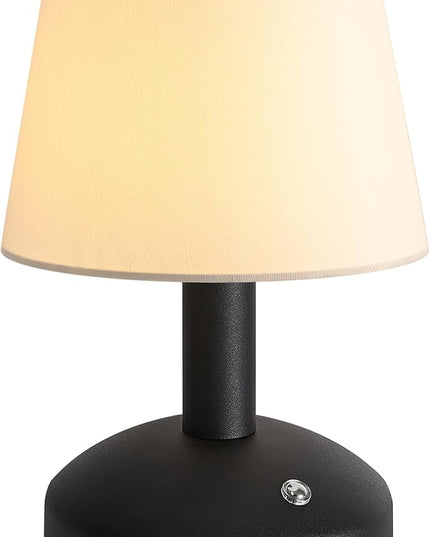 KDG Modern Cordless Small Table Lamp, Portable LED Fabric Shade Desk Lamps, 5000mAh Rechargeable Battery Operated Lighting for Bedroom, Bedside, Bar, Living Room, Dining Room, Night Light(Black) - LeafyLoom