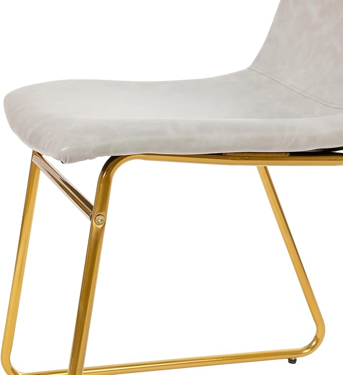 Flash Furniture Butler 18 Inch Commercial Grade LeatherSoft Dining Table Height Chair, Mid-Back Gold Sled Base with Light Gray LeatherSoft Upholstery, Set of 2 - LeafyLoom