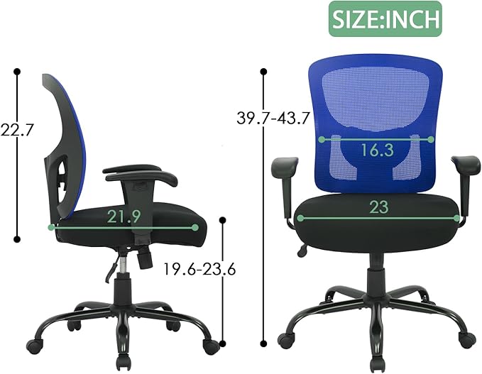 BestOffice Big and Tall Office Chair 400lbs Desk Chair Mesh Computer Chair with Lumbar Support Wide Seat Adjust Arms Rolling Swivel High Back Task Executive Ergonomic Chair for Home Office (Blue) - LeafyLoom