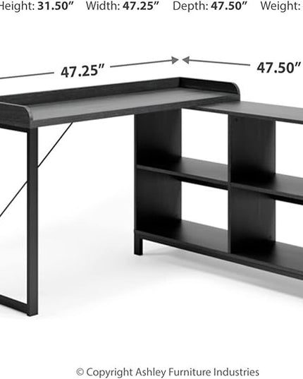 Signature Design by Ashley Yarlow Industrial Home Office L-Shaped Desk with Cube Storage, Black - LeafyLoom