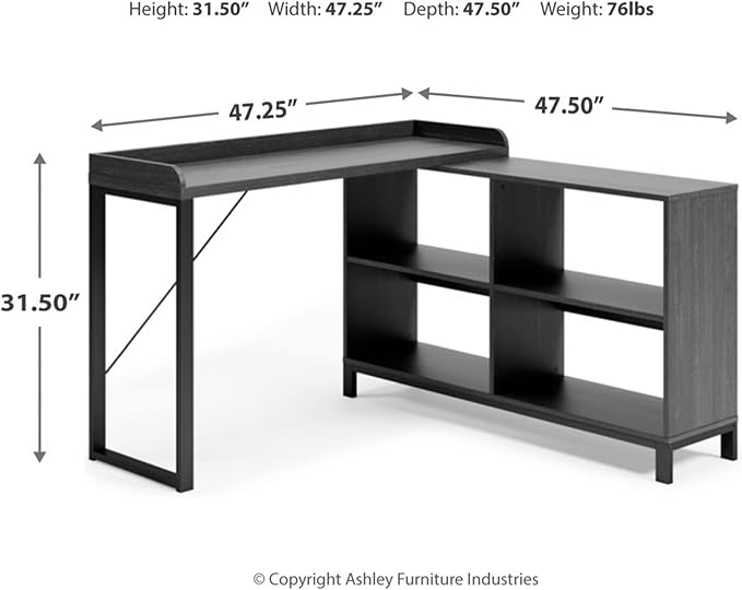 Signature Design by Ashley Yarlow Industrial Home Office L-Shaped Desk with Cube Storage, Black - LeafyLoom
