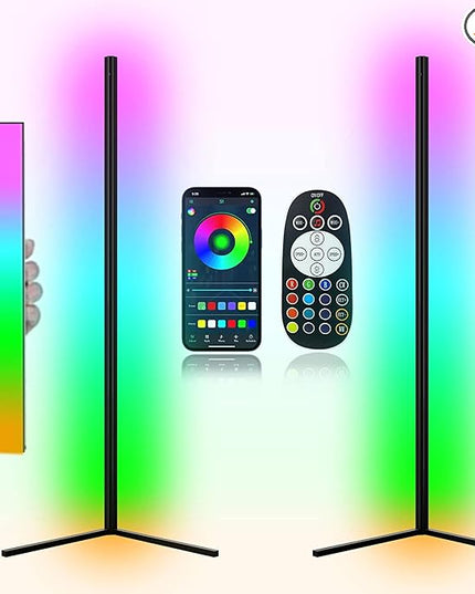 MODERN Two Pack LED Corner RGB Floor Lamp,Updated Bigger Size, Smart App Control,40W LED Color Changing Floor Lamp with Remote, RGB Floor Lamp for Bedroom,Living Room - LeafyLoom
