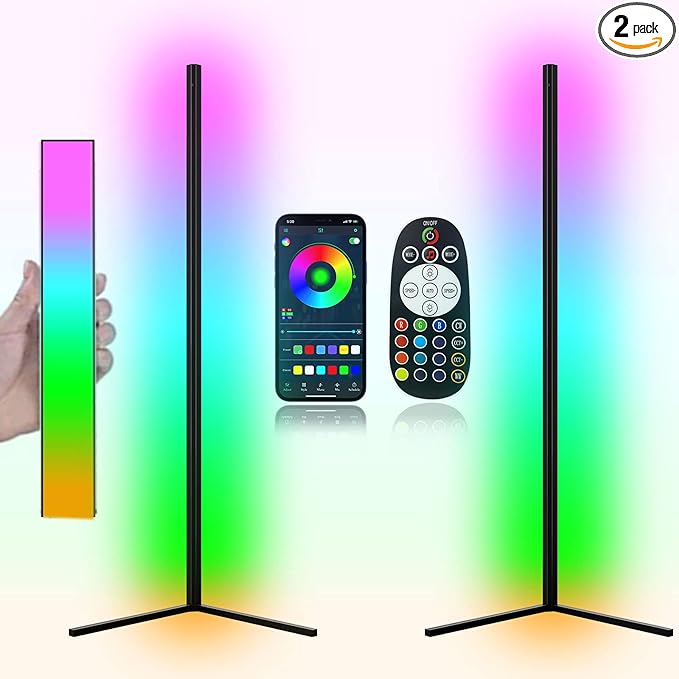 MODERN Two Pack LED Corner RGB Floor Lamp,Updated Bigger Size, Smart App Control,40W LED Color Changing Floor Lamp with Remote, RGB Floor Lamp for Bedroom,Living Room - LeafyLoom