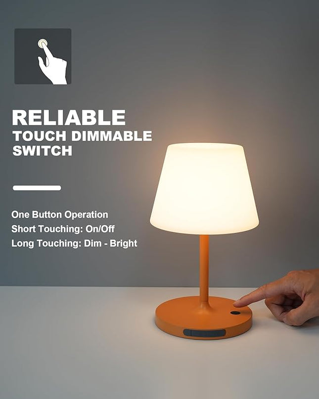 Outdoor Battery Operated Table Lamp Waterproof, 4000mAh Cordless Table Lamp Rechargeable, Touch Dimmable Desk Lamp, LED Night Light for Patio Camping Restaurant Home, H9.6in, Orange - LeafyLoom