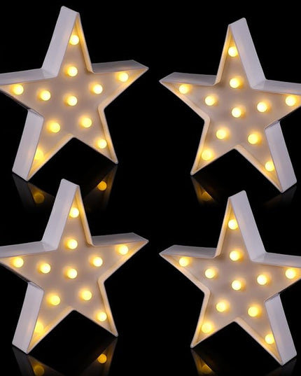 4 Pcs Star Plastic Night Light Battery Operated LED Marquee Star Sign Star Shaped Party Movie Theater Decor Room Wall Lamp for Kids Baby Child Girl Gifts, Birthday Party Christmas Home Bar (White) - LeafyLoom