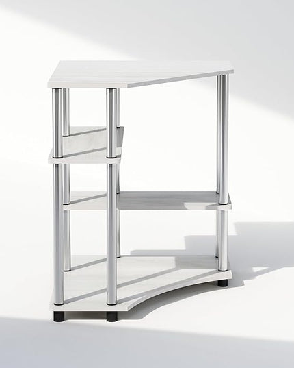 Furinno Turn-N-Tube Multipurpose Corner Shelf, Display Rack, Bookshelf, White Oak, Stainless Steel Tubes - LeafyLoom