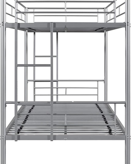 Metal Twin over Twin Bunk Bed,Heavy-duty Sturdy Metal-bed,Noise Reduced Design, 2 Side Ladders, Safety Guardrail,CPC Certified,No Box Spring Needed,Bedroom Furniture,Silver - LeafyLoom