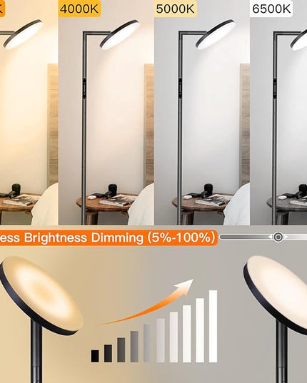 LED Dimmable Floor Lamp for Living Room, 69" Tall Lamp with Remote & Touch Control Upgrade Lamp Pole Rotary 90° Brightness 4 Color Temperature Standing Lamp for Bedroom/Office - LeafyLoom