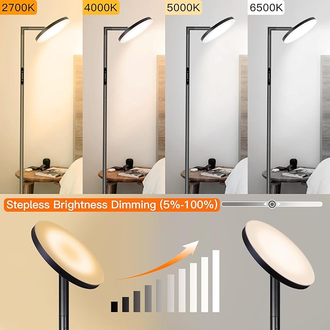 LED Dimmable Floor Lamp for Living Room, 69" Tall Lamp with Remote & Touch Control Upgrade Lamp Pole Rotary 90° Brightness 4 Color Temperature Standing Lamp for Bedroom/Office - LeafyLoom