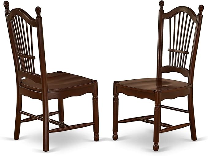 East West Furniture DOC-MAH-W Dover Kitchen Dining Chairs - Slat Back Wood Seat Chairs, Set of 2, Mahogany - LeafyLoom