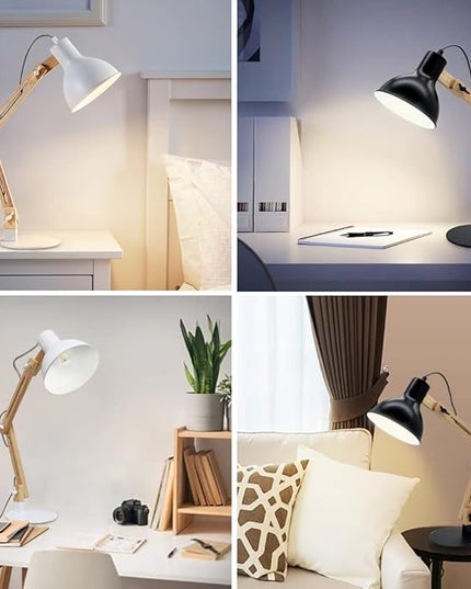 DLLT Swing Arm Desk Lamp, Wood Adjustable Gooseneck Table Lamp, Modern Architect Desk Light, Reading Light for Work, Study, Bedroom, Home Office, College Dorm, Black Metal Shade, E26 Bulb Included - LeafyLoom