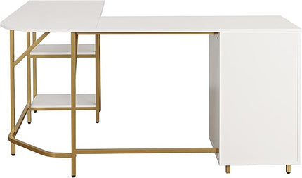 Techni Mobili L Shaped Desk - Two-Toned Computer Desk with Drawers & Storage Shelves - Simple Modern Furniture & Home Office Space Corner Table for Work & Writing - LeafyLoom