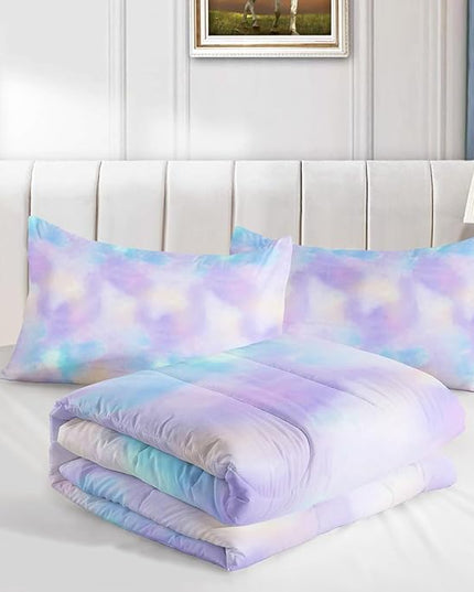 Axolotl Tie Dye Bedding Set Full,Pink Blue Purple Comforter Set,Boho Psychedelic Bedding Colorful Tie Dye Pastel Comforter Set,Rainbow Bedding Set for Kids Girls Teens Women,1 Quilt 2 Pillowcases - LeafyLoom