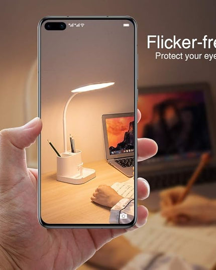 Desk Lamps for Home Office, 3 Light Colors Dimmable Desk Light Led Desk Lamp with Charger, Battery Operated Desk Lamp for Desk, Study Lamp with Pen & Phone Holder,White Led Desk Lamps for Home Office - LeafyLoom