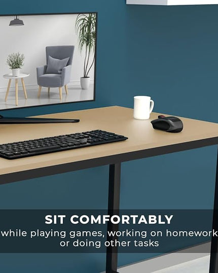Halter Computer Desk for Home Office 47” Work Table Easy Assembly Walnut Desk Black Frame - LeafyLoom
