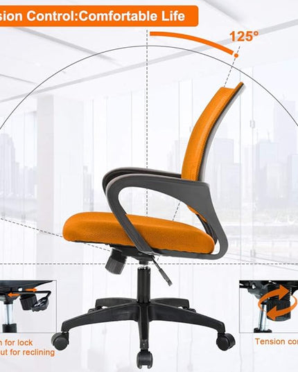 Home Office Chair Ergonomic Desk Chair Mesh Computer Chair with Lumbar Support Armrest Executive Rolling Swivel Adjustable Mid Back Task Chair for Women Adults (Orange) - LeafyLoom