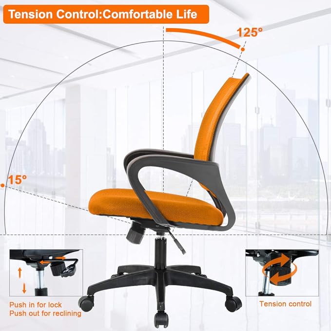 Home Office Chair Ergonomic Desk Chair Mesh Computer Chair with Lumbar Support Armrest Executive Rolling Swivel Adjustable Mid Back Task Chair for Women Adults (Orange) - LeafyLoom