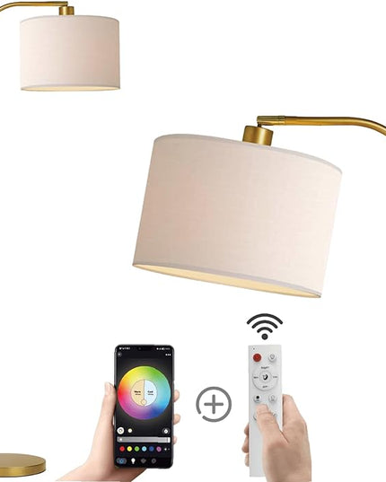 Gold Floor Lamp with Remote Control, 1200 Lumens 15W LED Bulb Included, Adjustable Height Arc Floor Lamps for Living Room, Modern Gold Standing Lamp Dimmable Floor Lamp for Bedroom, Office - LeafyLoom
