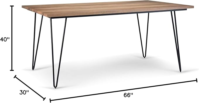 SIMPLIHOME Hunter SOLID MANGO WOOD and Metal 66 Inch Rectangle Industrial Dining Table in Natural, For the Dining Room - LeafyLoom
