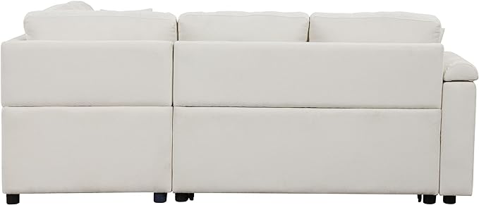 Boucle Upholstered Reversible Sleeper Sectional Sofa with Pull Out Bed , 3 Seater L Shaped Convertible Corner Couch with Cupholders&USB Ports, Power Sockets, Small Pullout Sofabed for Living Room - LeafyLoom
