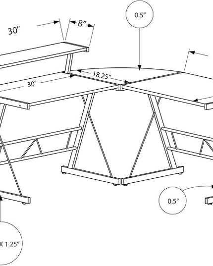 Monarch Specialties L-Shaped Corner Desk with Shelf for Home & Office, 48" L, Cappuccino-Silver Metal Legs, - LeafyLoom