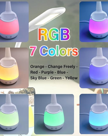 Donewin Rechargeable LED Desk Lamp with Color Changing Light, Pen and Phone Holder - Perfect Study and Reading Lamp for Kids, Teens, and Students - Great Gift for College Dorm Rooms - LeafyLoom