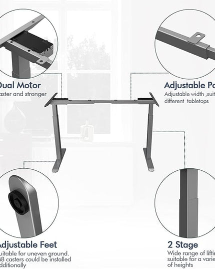 AIMEZ0 Dual Motor Electric Sit Stand Desk Standing Desk Frame Adjustable Height 27.4-45.6 inches DIY Motorized Computer Desk for Home and Office Gray (Frame Only) - LeafyLoom