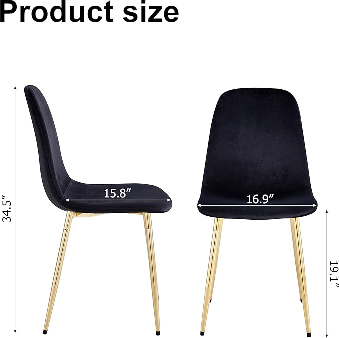 NicBex Dining Chairs Set of 4 Modern Upholstered Velvet Dining Room Kitchen Chairs with Golden Metal Legs,Side Chairs for Dining Room, Kitchen,Living Room, and Restaurants,Black - LeafyLoom