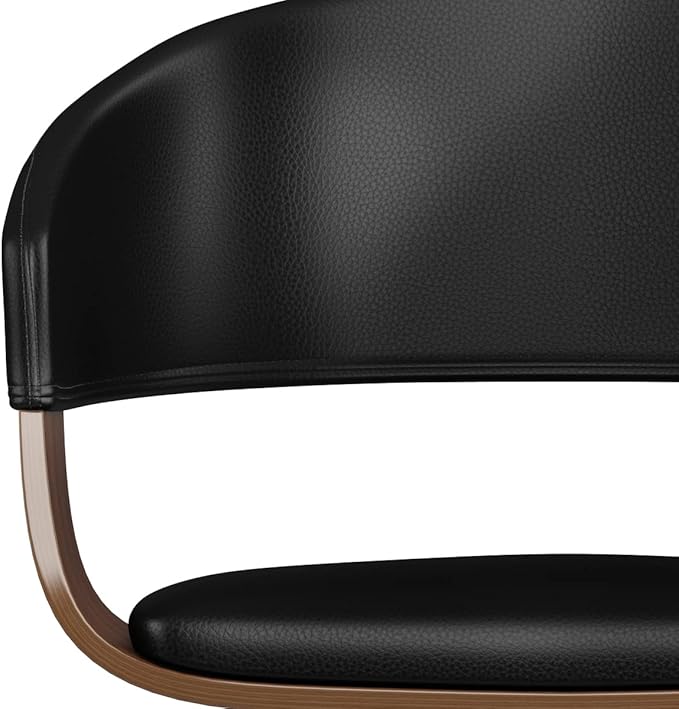 SIMPLIHOME Lowell Mid Century Modern Bentwood Dining Chair in Black Vegan Faux Leather for The Dining Room - LeafyLoom