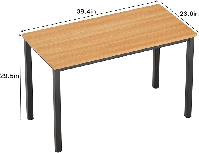Need Small Desk, 39.4 inches Sturdy Writing Desk for Small Spaces, Small Computer Desk Teens Desk Study Table Laptop Desk Home Ofice Desk, Black Metal Frame, Teak - LeafyLoom