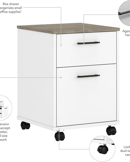 Bush KWF116G2W-03 2-Drawer Mobile File Cabinet Ltr/Lgl Shiplap Gray/Pure White 15.51-Inch - LeafyLoom